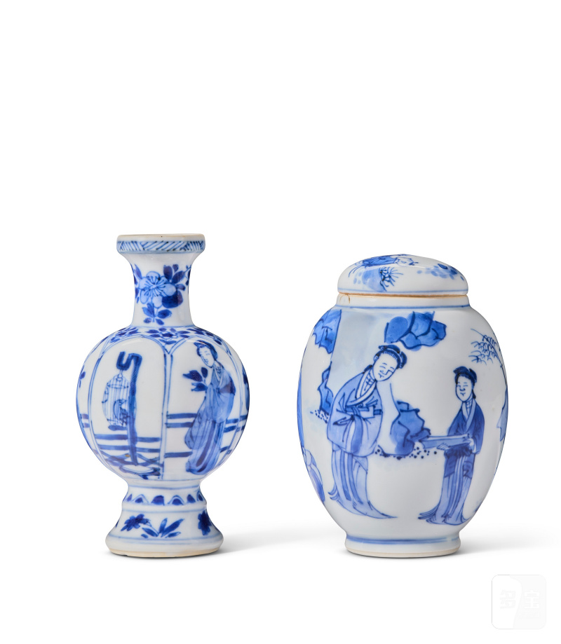 清康熙 青花人物紋瓶及蓋罐 一組兩件  CHINA, QING DYNASTY, KANGXI PERIOD (1662-1722) - 图2